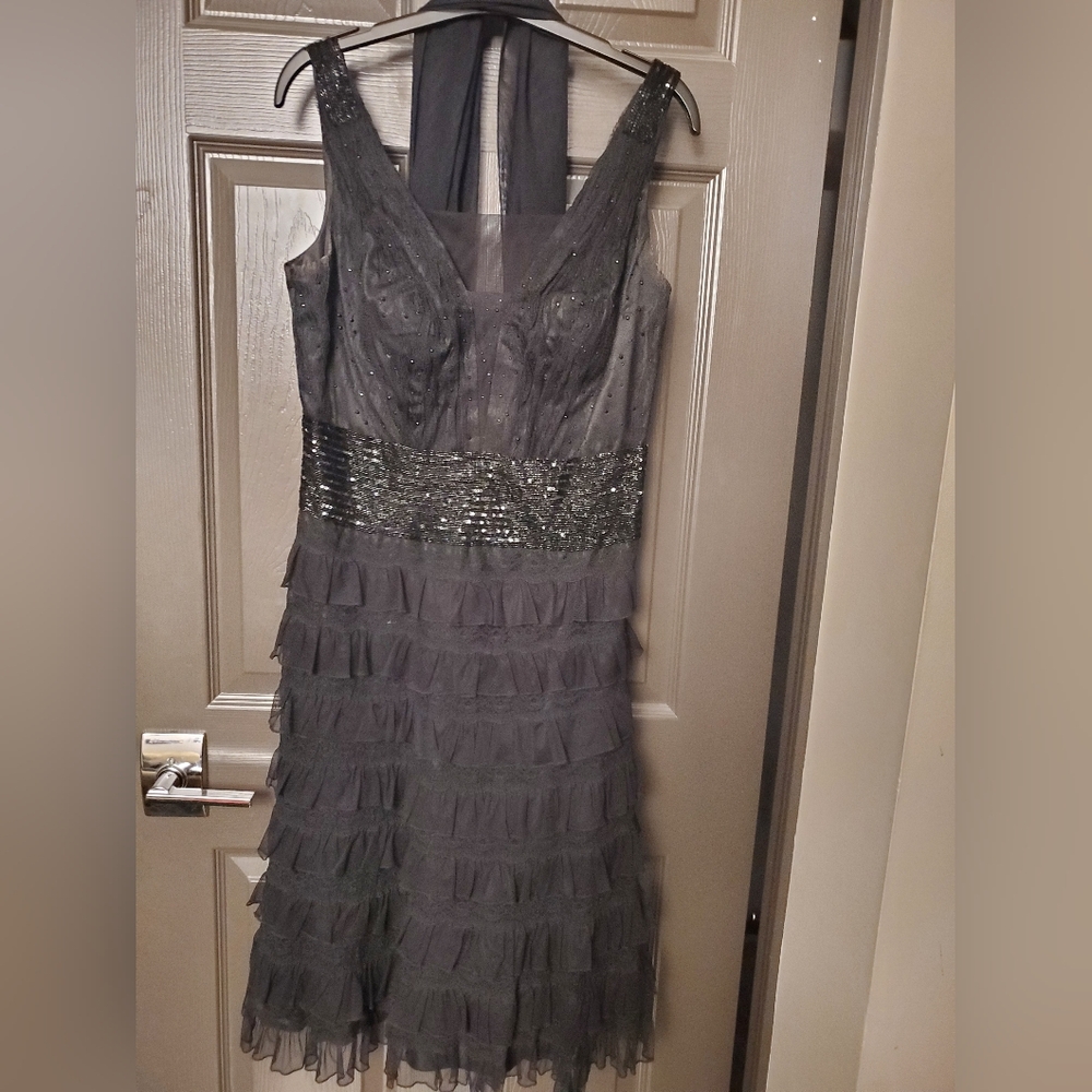STUNNING vintage style black dress with beading, mesh and lace size 12